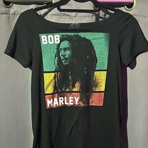 Bob Marley Zion Graphic T-Shirt black small SM off shoulder loose neck vintage
